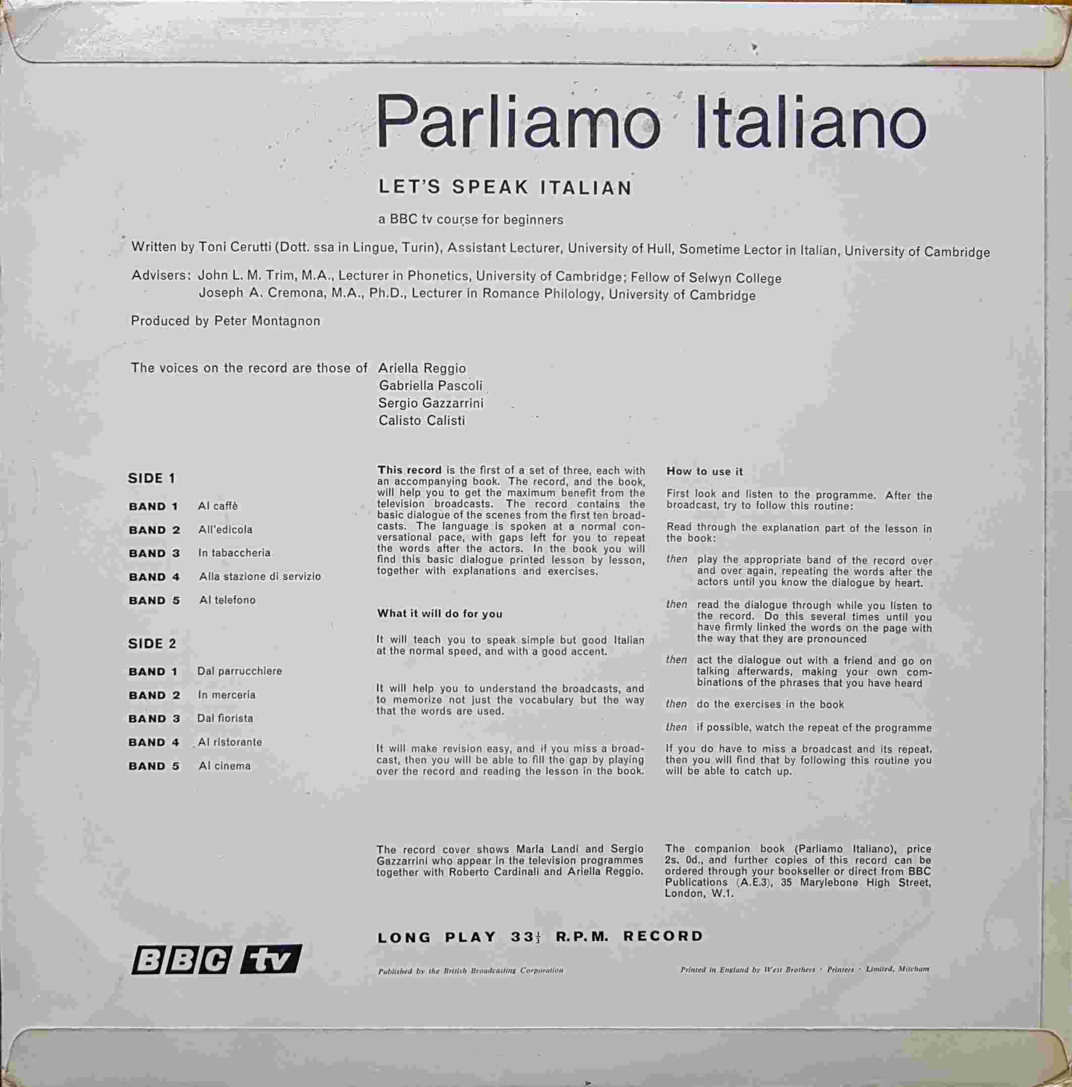 Picture of OP 1/2 Parliamo Italiano - Let's Speak Italian lessons 1 - 10 by artist Toni Cerutti from the BBC records and Tapes library